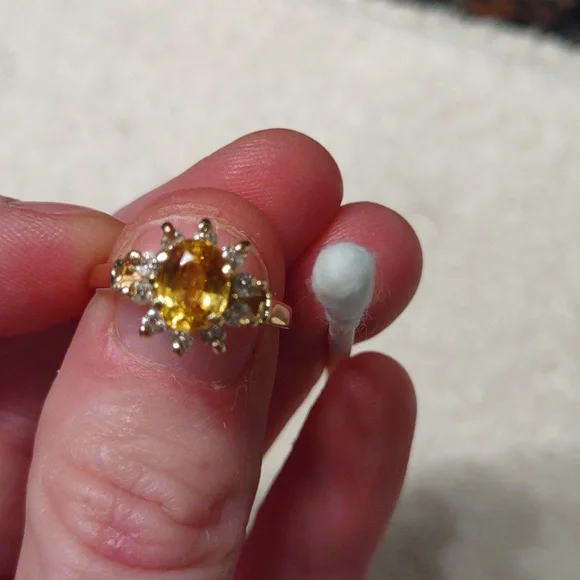 Yellow Sapphire, Natural Diamond Ring Set In 14kt Yellow Gold - Picture 10 of 11